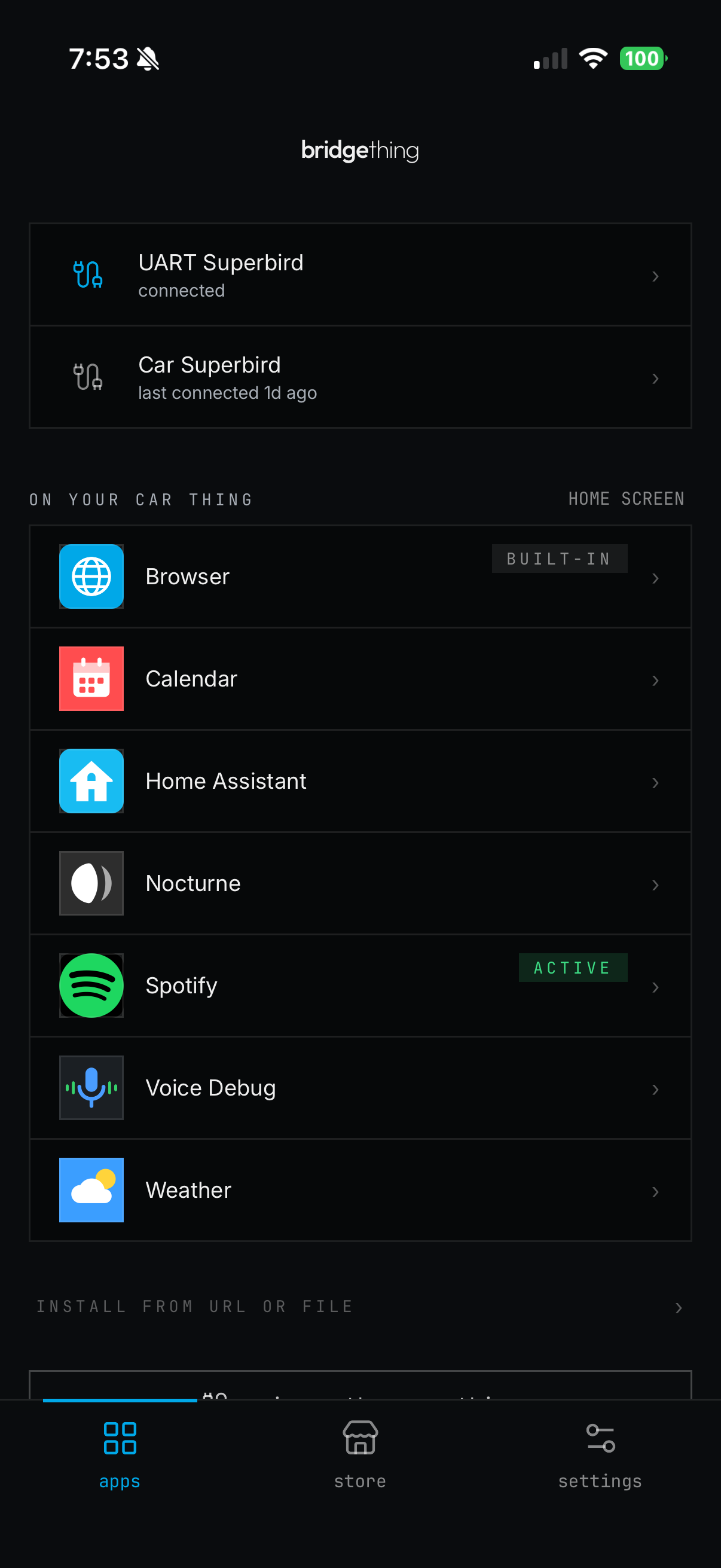 the companion app connected to a device